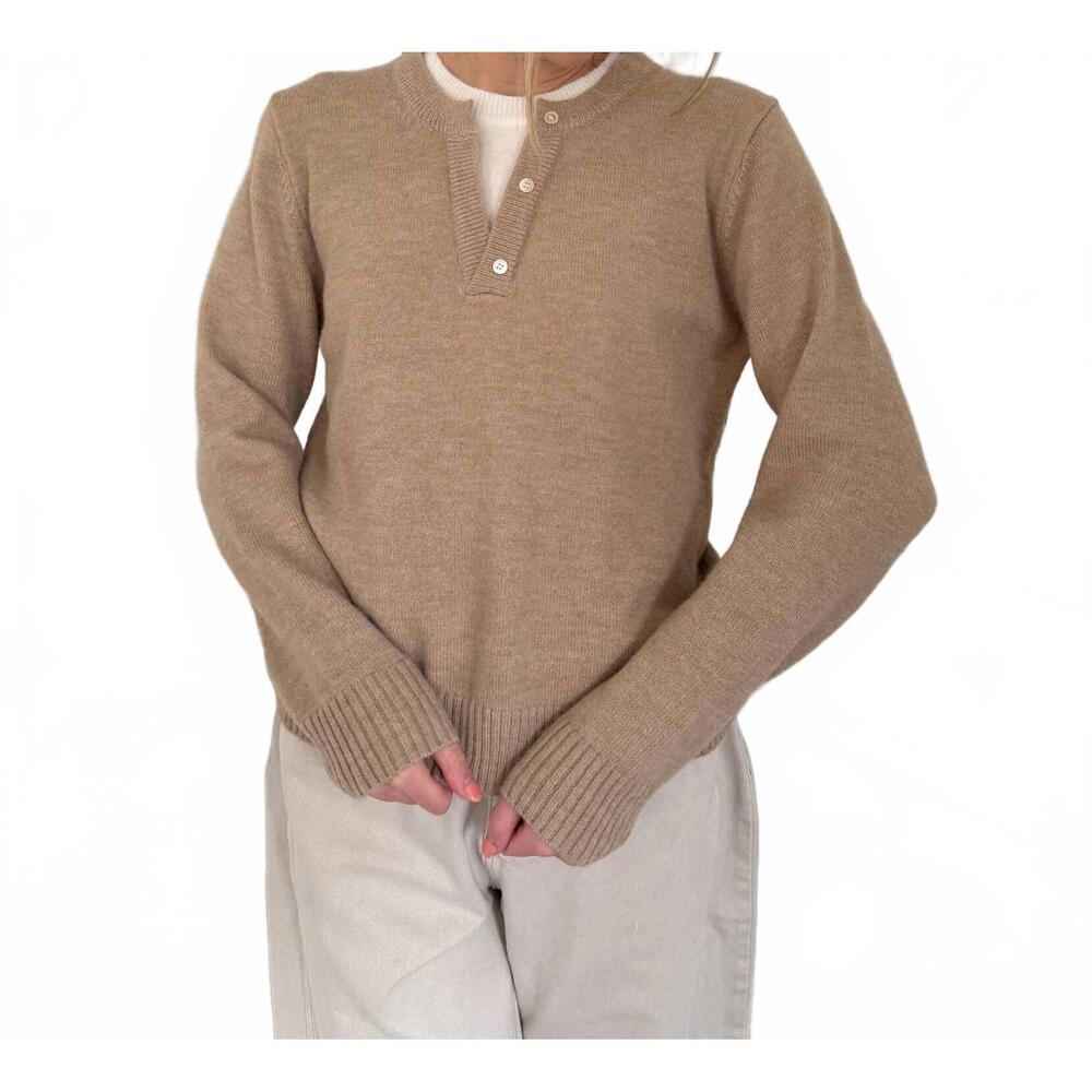NEW PINCH theo knit pullover button detail sweater top in beige